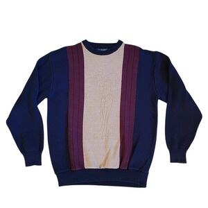 Camel Men's Large Golf Golfer Knit Sweater Crew Neck Navy Burgundy Vintage